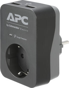 APC SurgeArrest Essential, 1-fach, Überspannungsschutz, 2x USB, schwarz