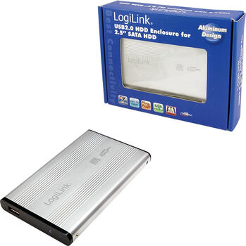 2.5 Zoll, LogiLink silbernes USB Aluminiumgehäuse, USB 2.0 Micro-B