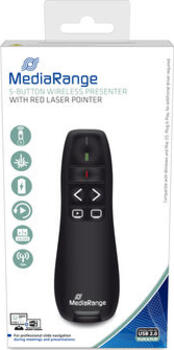 MediaRange Präsentationsfernbedienung mit 5 Tasten und rotem Laserpointer, schwarz, USB