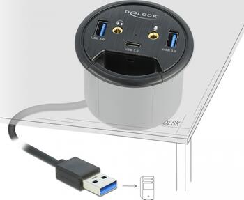 Delock 3 Port Tisch-Hub 1 x USB Type-C und 2 x USB Typ-A, HD-Audio Ports