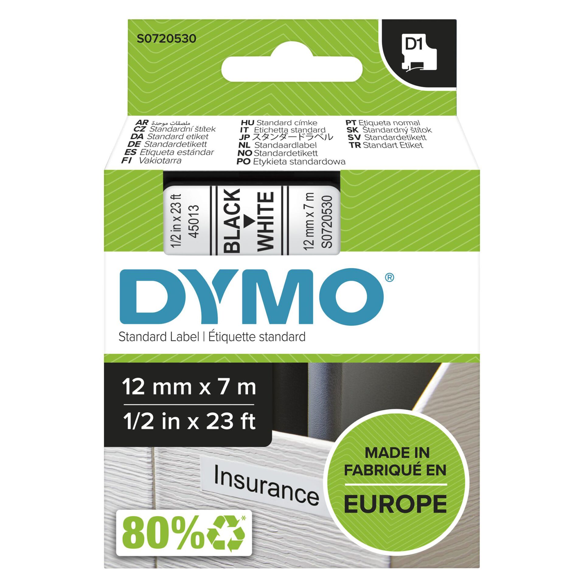 Dymo D1 12mm schwarz/weiß 