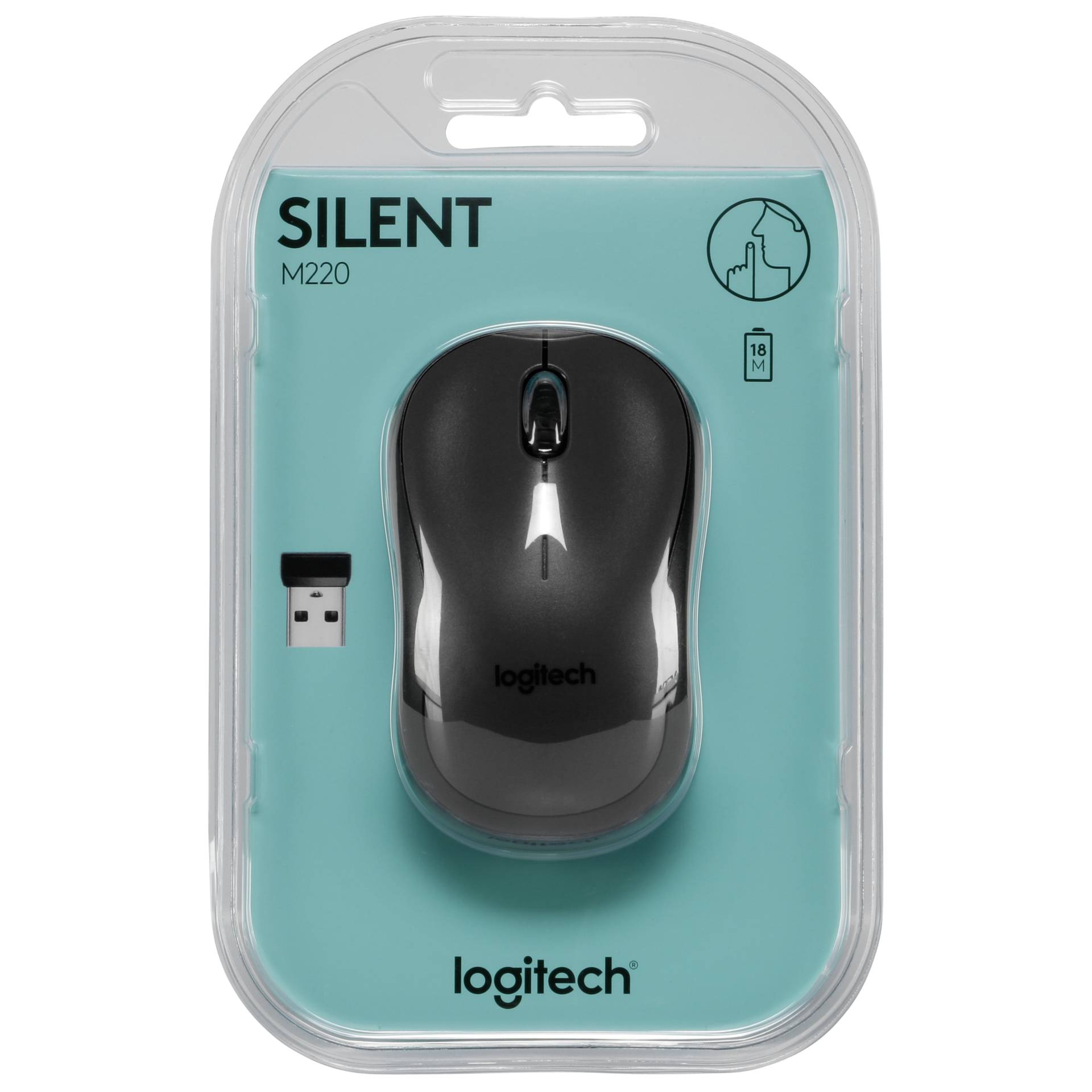 Logitech M220 Silent schwarz, Maus, beidhändig, kabellos (2.40GHz)