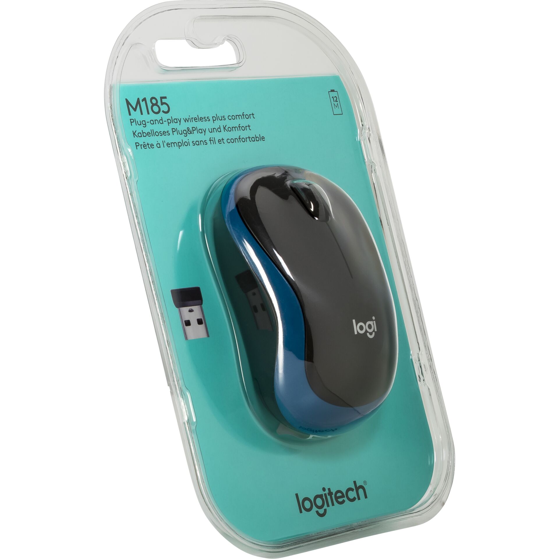 Logitech M185 Wireless Mouse schwarz/blau, Maus 