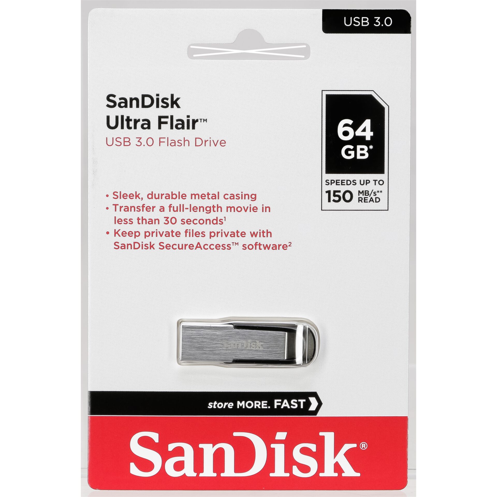 64 GB SanDisk Ultra Flair schwarz USB-Stick, USB-A 3.0, lesen: 150MB/s
