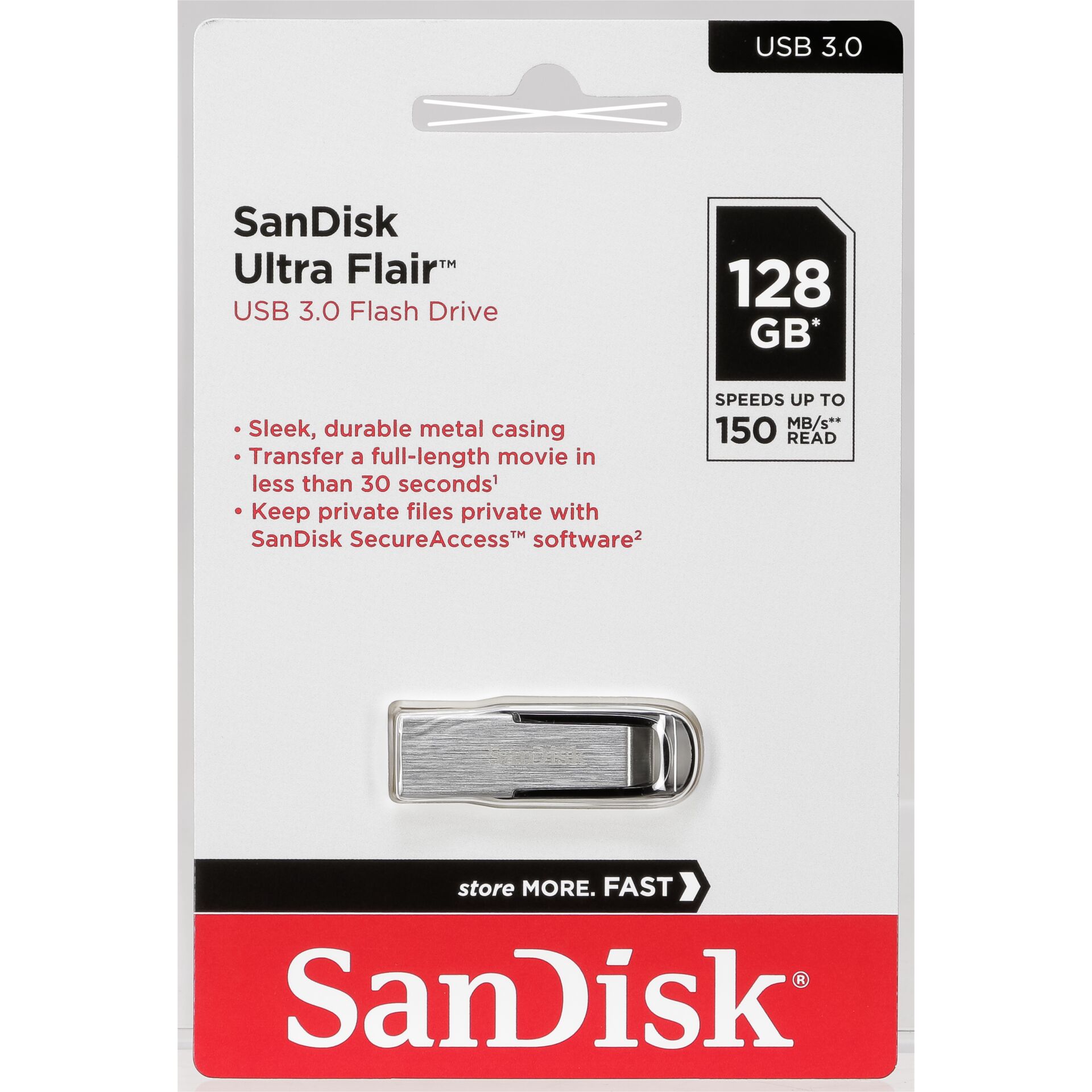 128 GB SanDisk Ultra Flair schwarz USB-Stick, USB-A 3.0, lesen: 150MB/s
