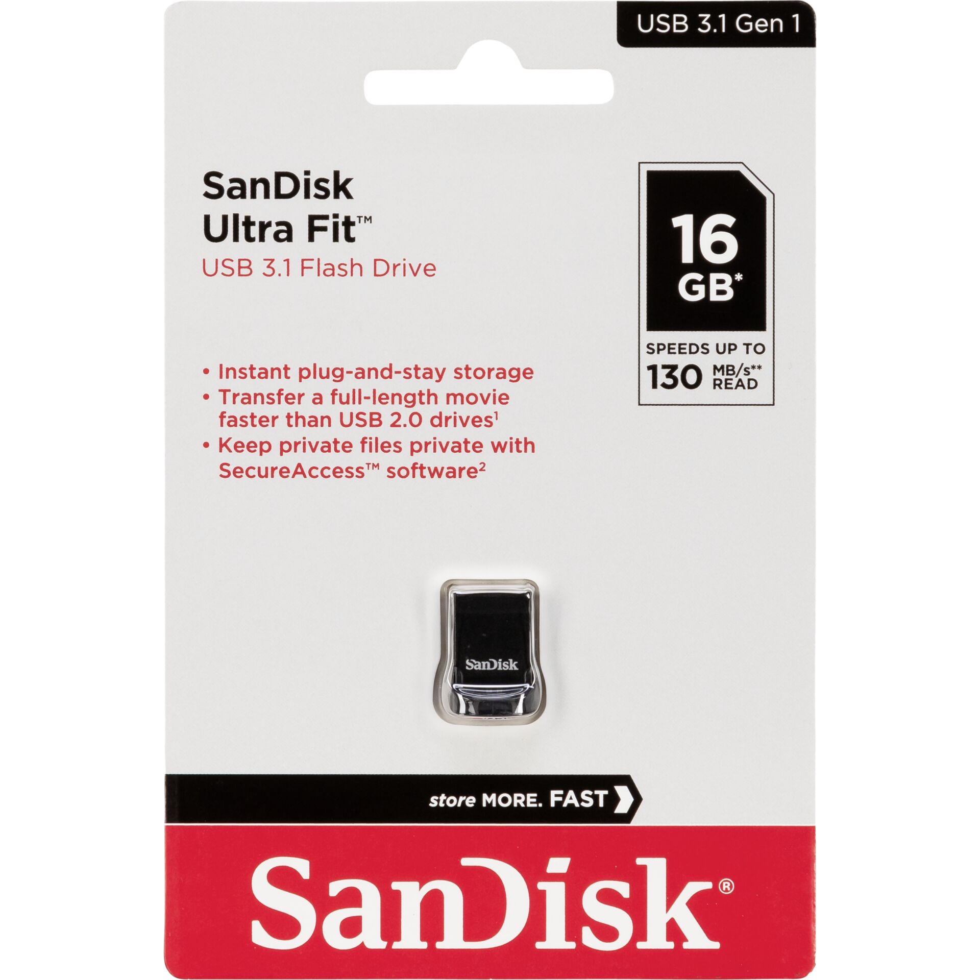 16 GB SanDisk Ultra Fit USB 3.1 (Gen 1) Stick lesen: 130MB/s