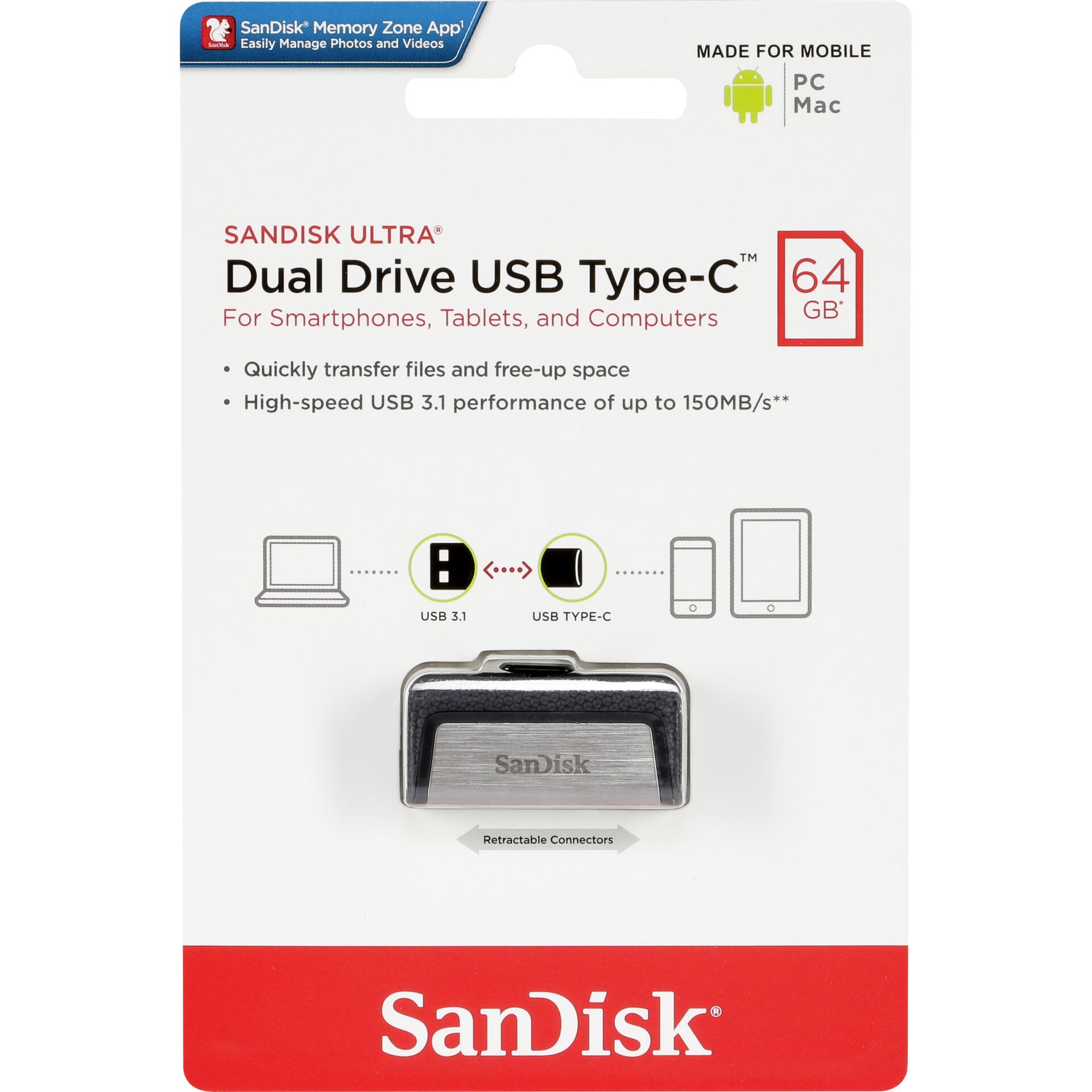 64 GB SanDisk Ultra Dual Drive Typ-C USB 3.0 Stick lesen: 150MB/s