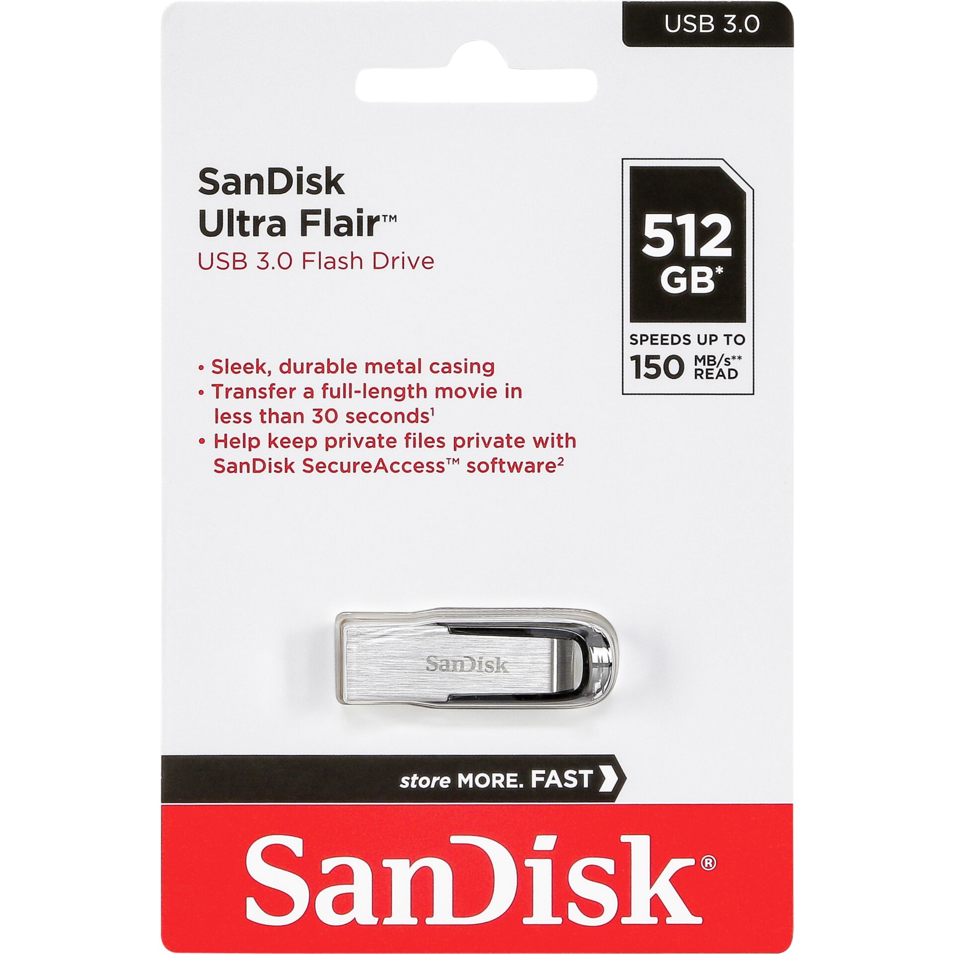 512 GB SanDisk Ultra Flair schwarz USB-Stick, USB-A 3.0, lesen: 150MB/s