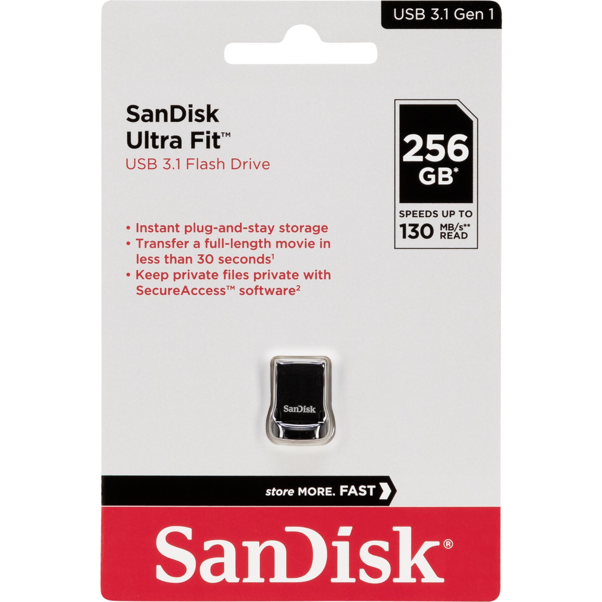 256 GB SanDisk Ultra Fit USB 3.1 (Gen 1) Stick lesen: 130MB/s