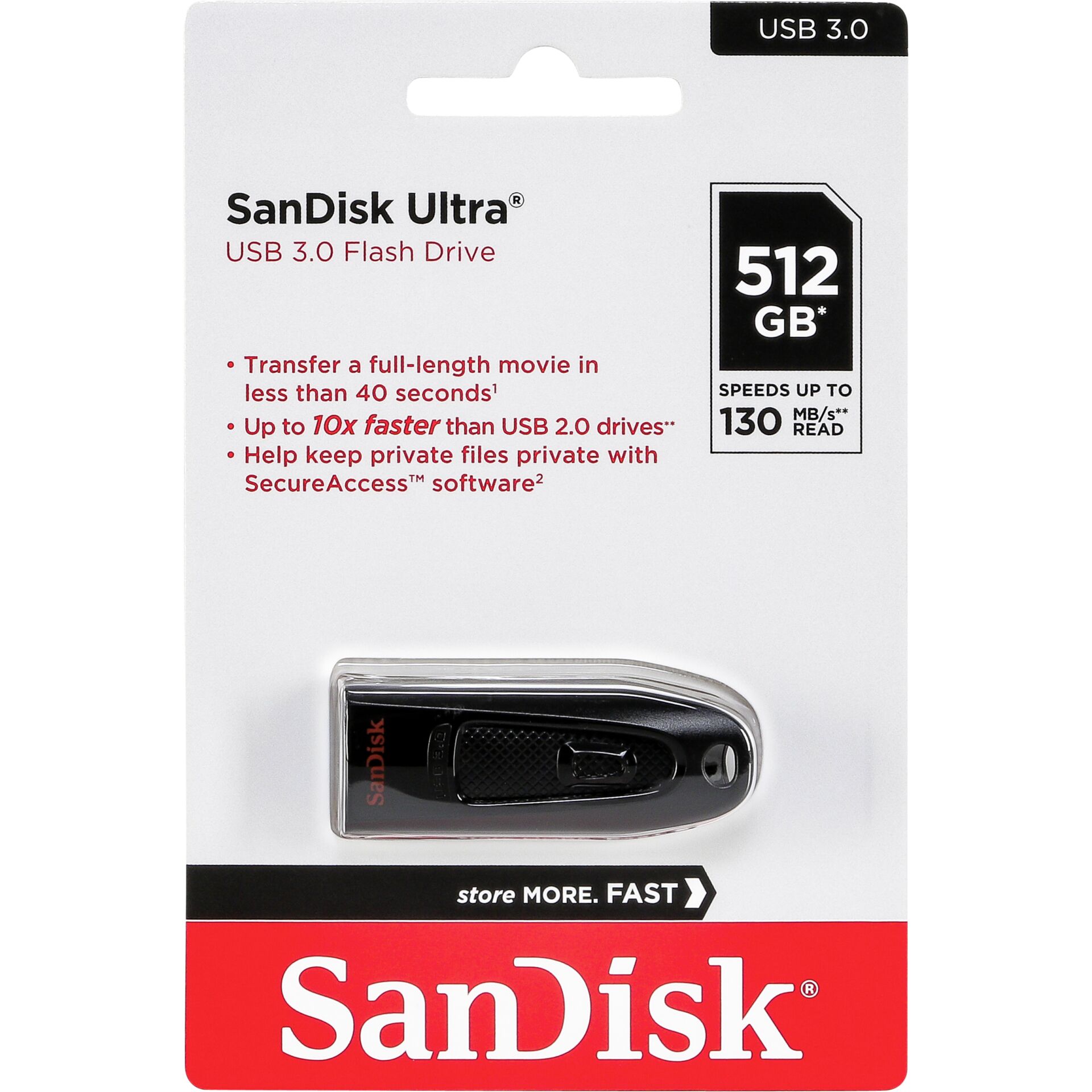 512 GB SanDisk Ultra schwarz USB-Stick, USB-A 3.0, lesen: 130MB/s