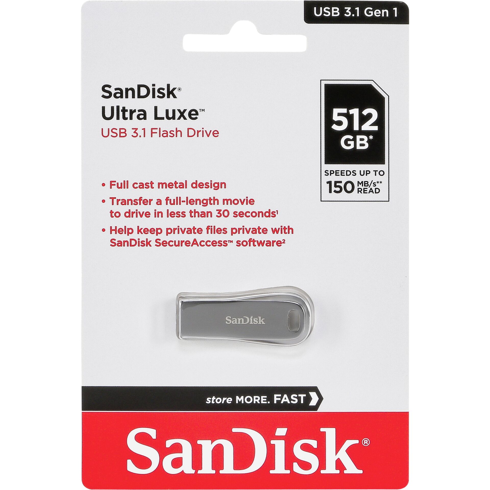 512 GB SanDisk Ultra Luxe USB-Stick, USB-A 3.0, lesen: 150MB/s