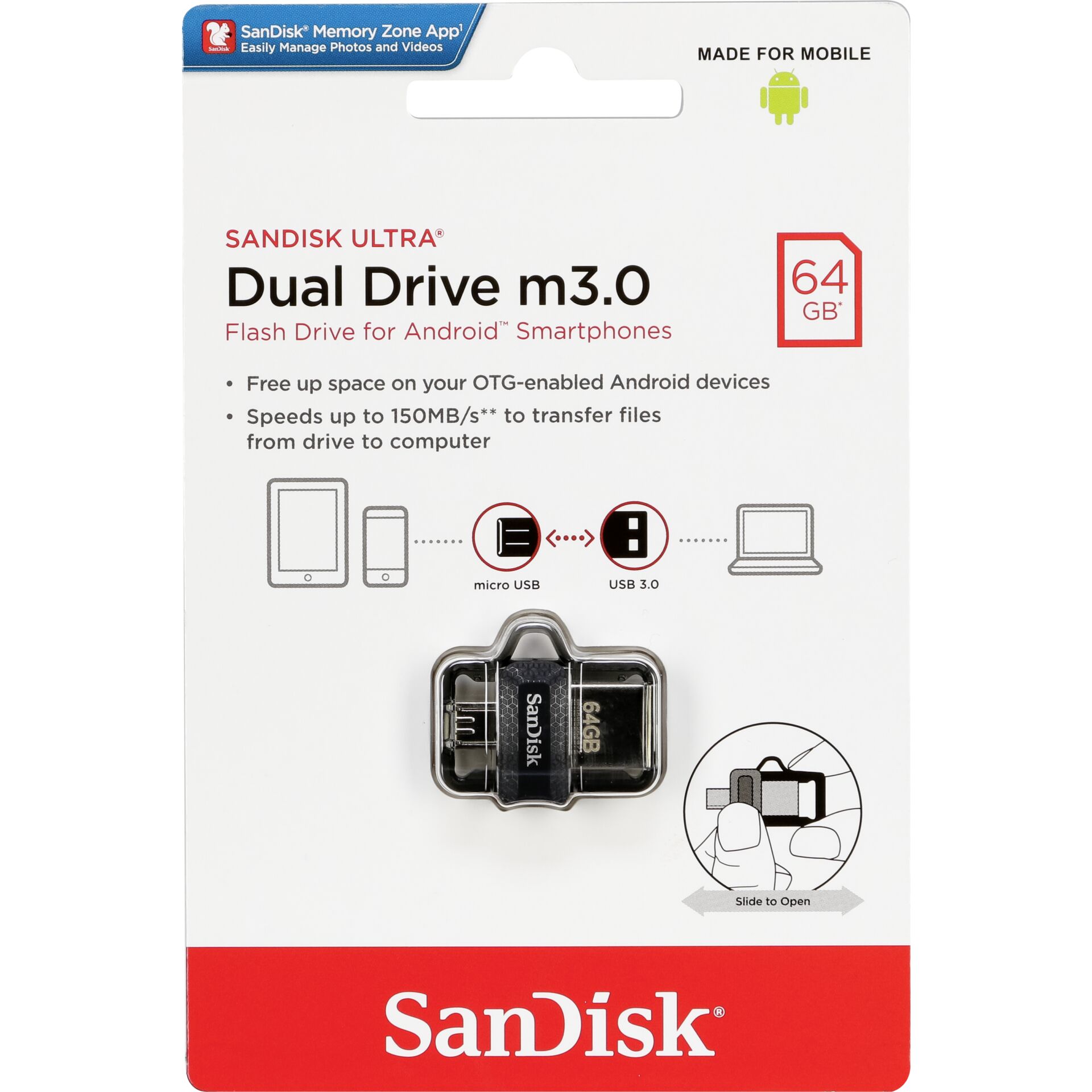 64 GB SanDisk Ultra Dual Drive OTG M3.0 USB 3.0 Stick lesen: 150MB/s