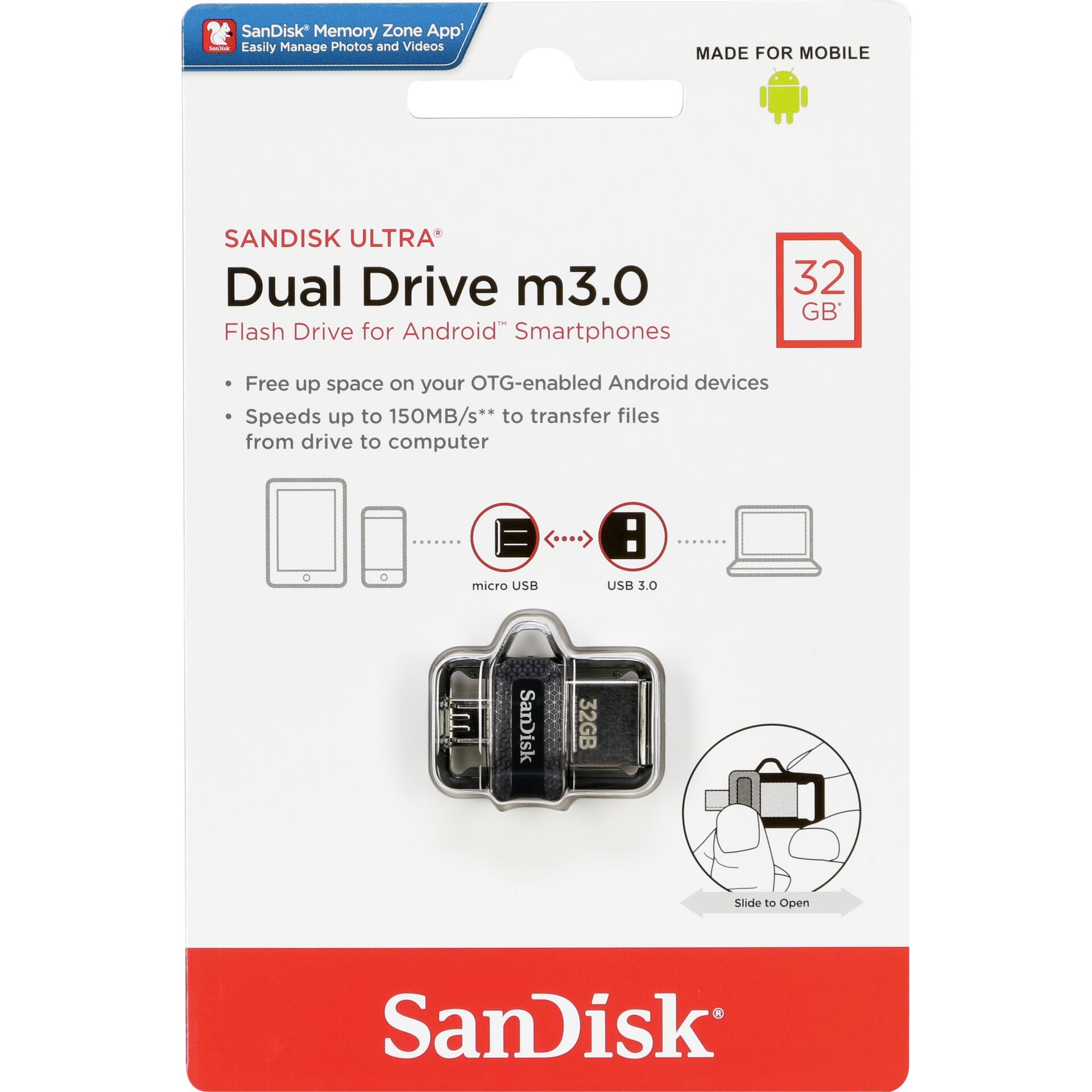32 GB SanDisk Ultra Dual Drive OTG M3.0 USB 3.0 Stick lesen: 150MB/s