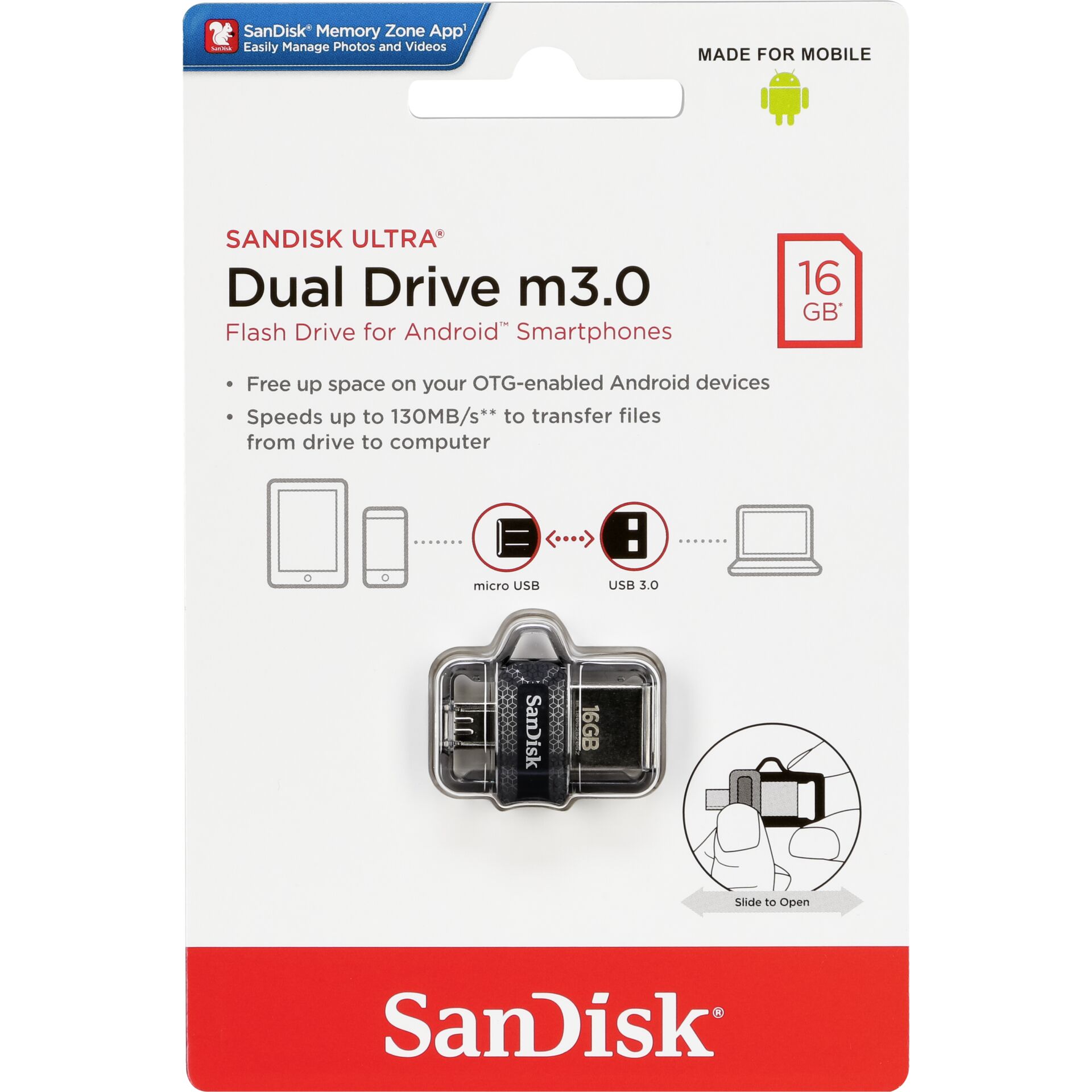 16GB SanDisk Ultra Dual Drive OTG M3.0 USB 3.0 Stick lesen: 130MB/s