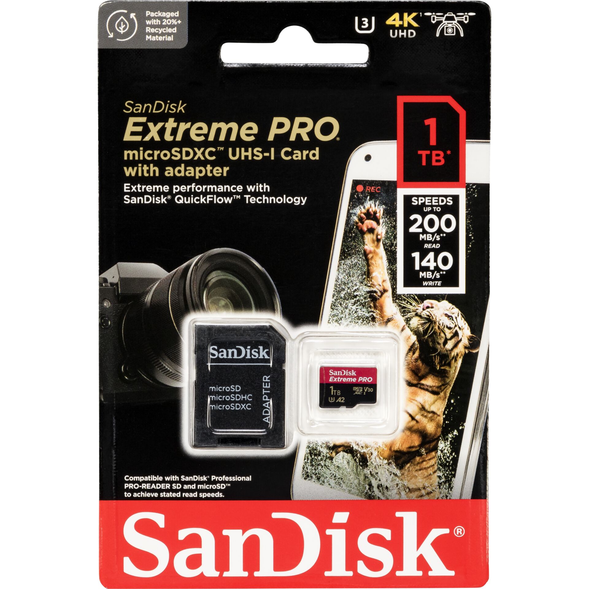 1.0 TB SanDisk Extreme PRO microSDXC Speicherkarte, lesen: 200MB/s, schreiben: 140MB/s