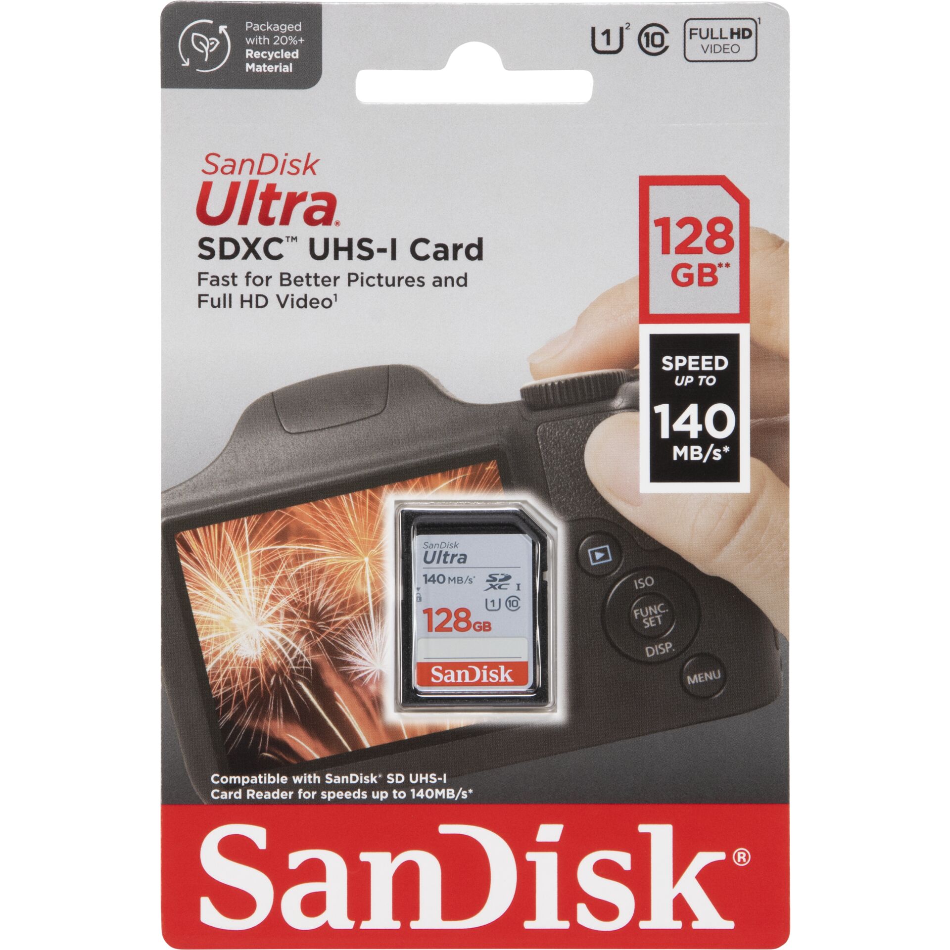 128 GB SanDisk Ultra SDXC UHS-I U1 Speicherkarte, 1x USB-C (Buchse), lesen: 140MB/s