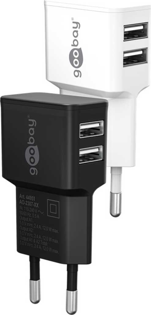 Goobay Dual USB-Ladegerät 2,4 A (12W) schwarz lädt bis zu zwei Geräte gleichzeitig