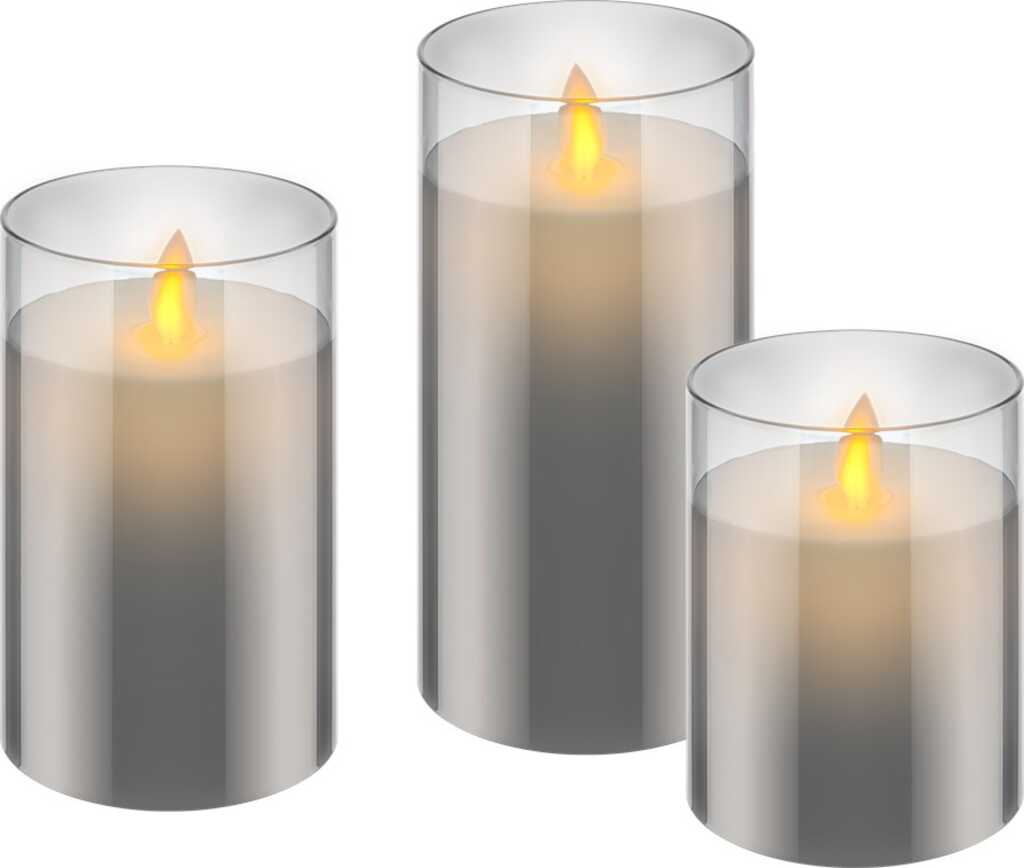 3er-Set LED-Echtwachs-Kerzen im Glas Wunderschöne und einzigartiger Flammeneffekt