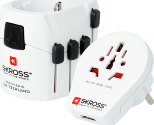 Skross World Adapter PRO - World & USB geeignet für alle geerdeten und ungeerdeten Geräte (2- und 3-polig),