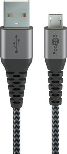 0,5m Goobay Micro-USB-auf-USB-A-Textilkabel mit Metallsteckern (spacegrau/silber), 0,5 m elegantes und