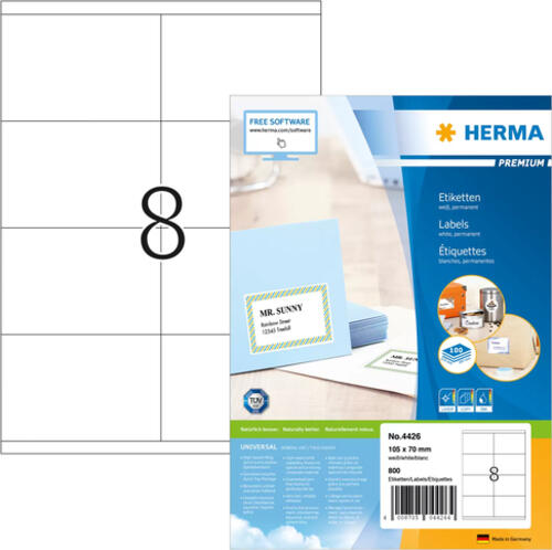 HERMA Etiketten Premium A4 105x70 mm weiß Papier matt 800 St.