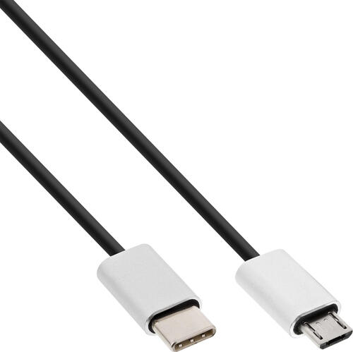 InLine USB 2.0 Kabel, USB-C ST an Micro-B ST, schwarz/Alu, flexibel, 0,5m