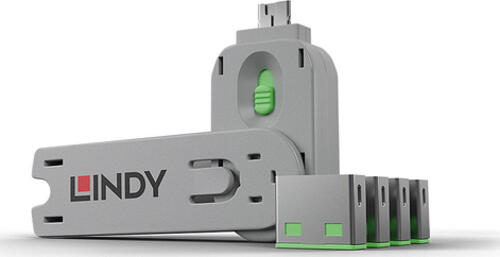 Lindy 40451 Schnittstellenblockierung Schnittstellenblockierung + Schlüssel USB Typ-A Grün Acrylnitril-Butadien-Styrol (ABS) 5 Stück(e)