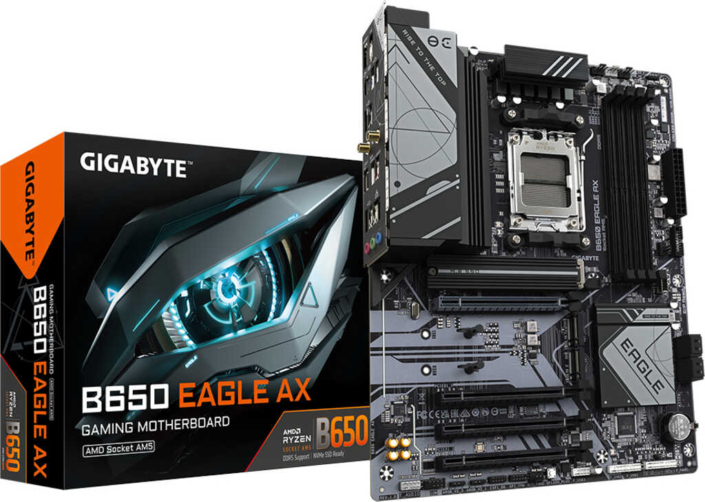 GIGABYTE B650 Eagle AX&comma; ATX Mainboard&comma; 4x DDR5&comma; max&period; 192GB&comma; HDMI 2&period;1&comma; DisplayPort 1&period;4&comma; USB-C 3&period;0&comma; WiFi