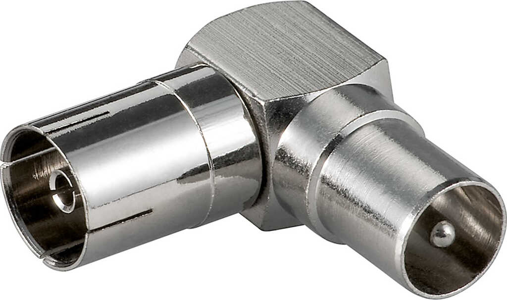 Koax-Winkeladapter&colon; Koax-Buchse &gt; Koax-Stecker 90 Grad
