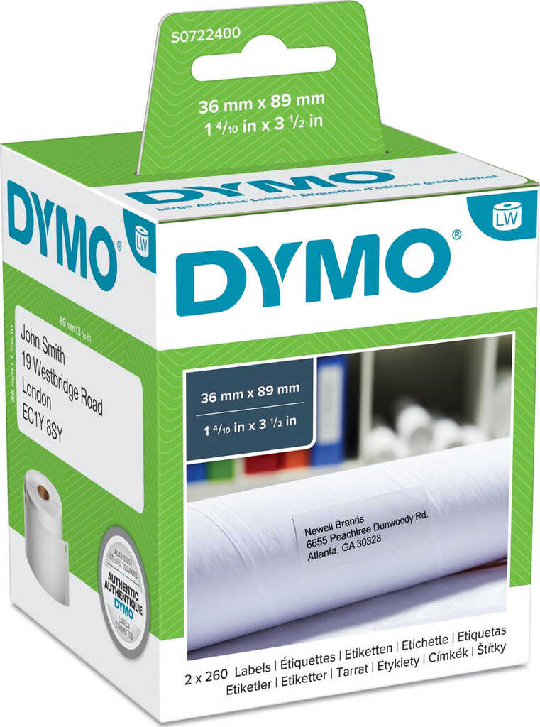 Dymo Etiketten LabelWriter 99012&comma; 89x36mm&comma; wei&szlig;&comma; 2 Rollen