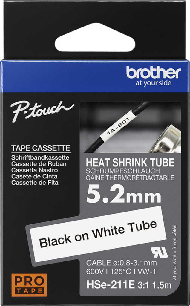 Brother HSE211E Farbband Schwarz auf Wei&szlig;