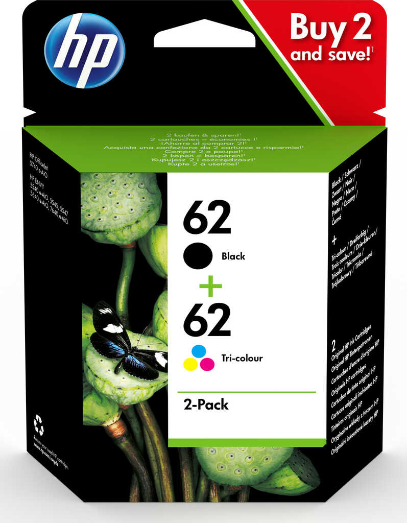 HP Tinte Nr 62 schwarz&sol; farbig N9J71AE original Druckkopf