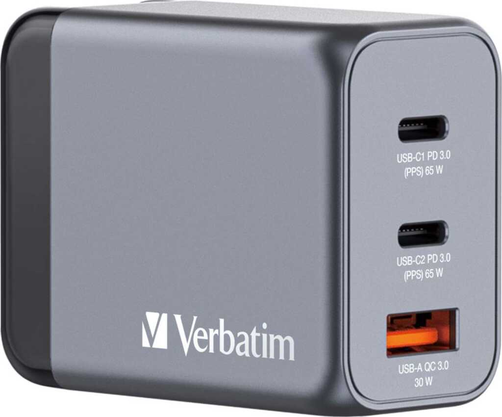 Verbatim 65W GaN-Ladeger&auml;t mit 3 Anschl&uuml;ssen grau