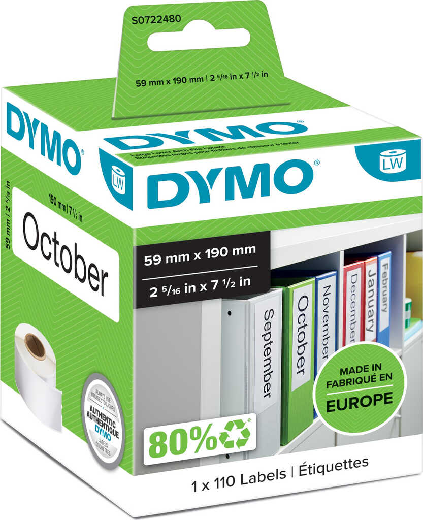 Dymo Ordner-Etiketten 59 x 190 mm wei&szlig;