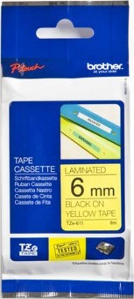Brother TZe611 Schriftbandkassette 6mm&comma; schwarz auf gelb