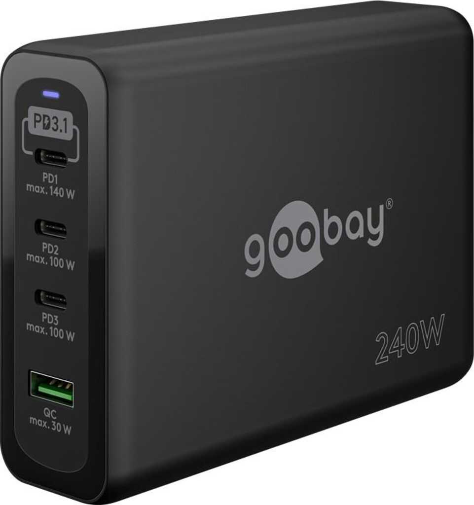 Goobay USB-C PD GaN Multiport-Schnellladeger&auml;t &lpar;240 W&rpar; schw&period;