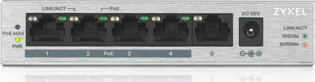 ZyXEL GS1000 Desktop Gigabit Switch&comma; 5x RJ-45&comma; PoE&plus;&comma; Backplane&colon; 10Gb&sol;s&comma; l&uuml;fterlos&comma; Metallgeh&auml;use