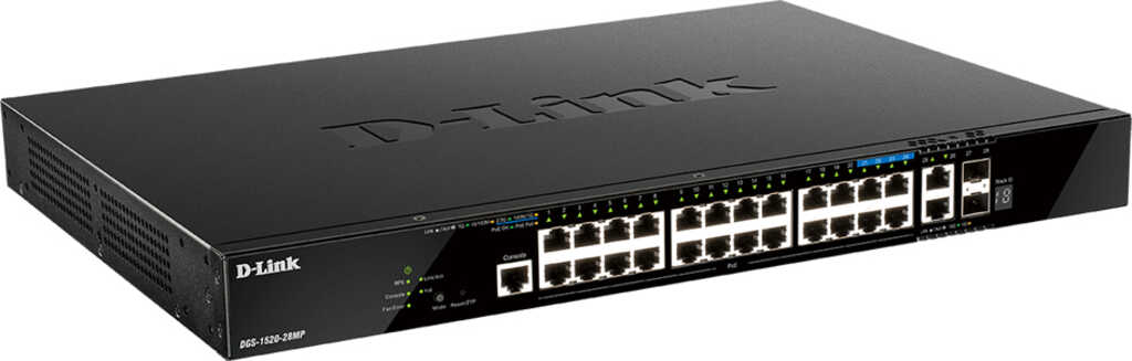 D-Link DGS-1520 Rackmount Gigabit Smart Stack Switch&comma; 26x RJ-45&comma; 2x SFP&plus;&comma; 370W PoE&plus;&comma; Backplane&colon; 140Gb&sol;s&comma; Metallgeh