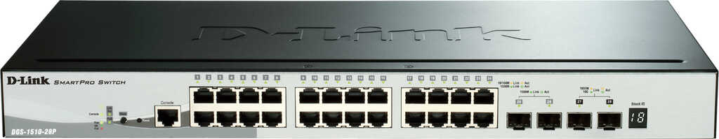 D-Link DGS-1510 Rackmount Gigabit Smart Stack Switch&comma; 24x RJ-45&comma; 2x SFP&comma; 2x SFP&plus;&comma; PoE&plus;&comma; Backplane&colon; 92Gb&sol;s&comma; Metall&period;