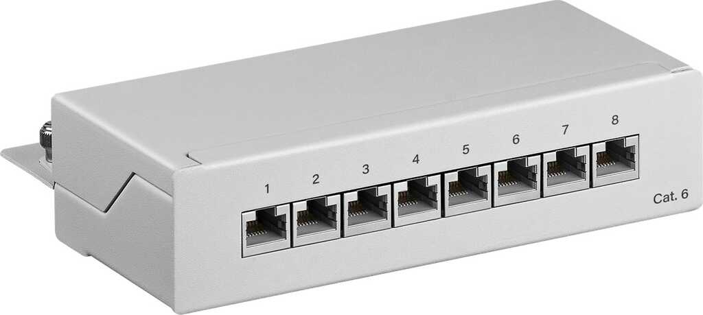 goobay CAT 6 Ethernet Patch Panel 8 Port STP Geschirmt Grau
