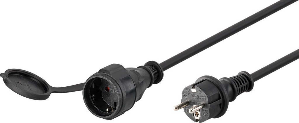 10m Outdoor Netzkabel-Verl&auml;ngerung&comma; stecker&sol; buchse&comma; schwarz