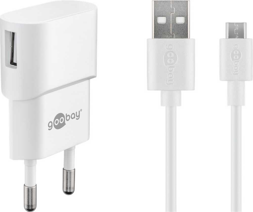 goobay 1&period;0 A USB 2&period;0-Netzteil Set&comma; weiss&comma;