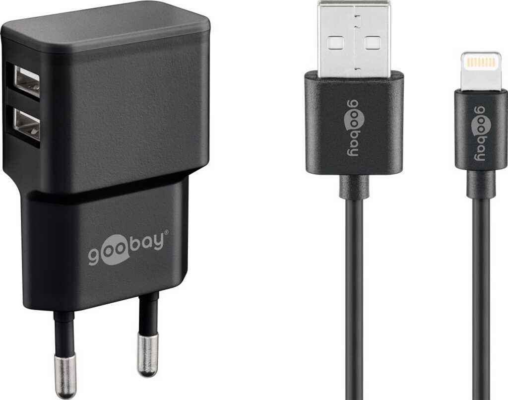 goobay Apple Lightning Dual Ladeset 2&comma;4 A schwarz