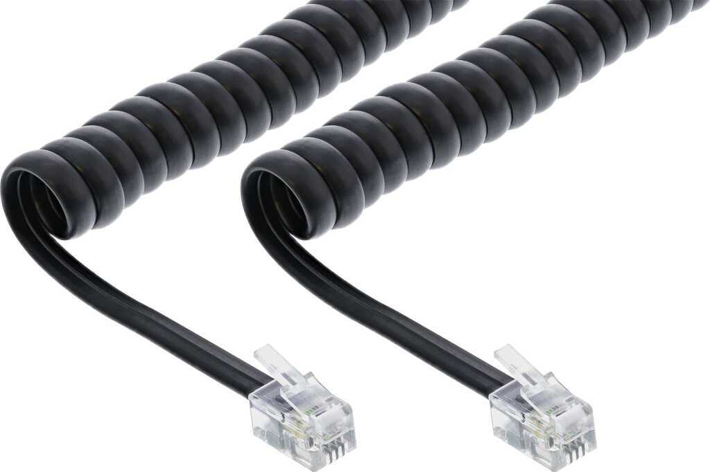 2m InLine Spiralkabel&comma; RJ10 Stecker &sol; Stecker&comma; schwarz