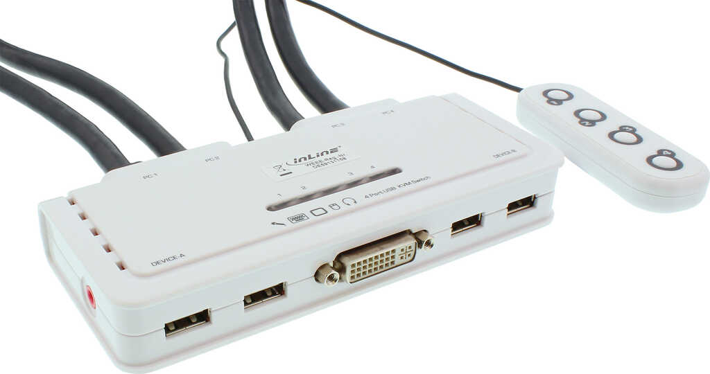 InLine KVM Switch&comma;4-fach&comma; DVI-D&comma;USB&comma; mit Audio&comma;integr&period; Kabel