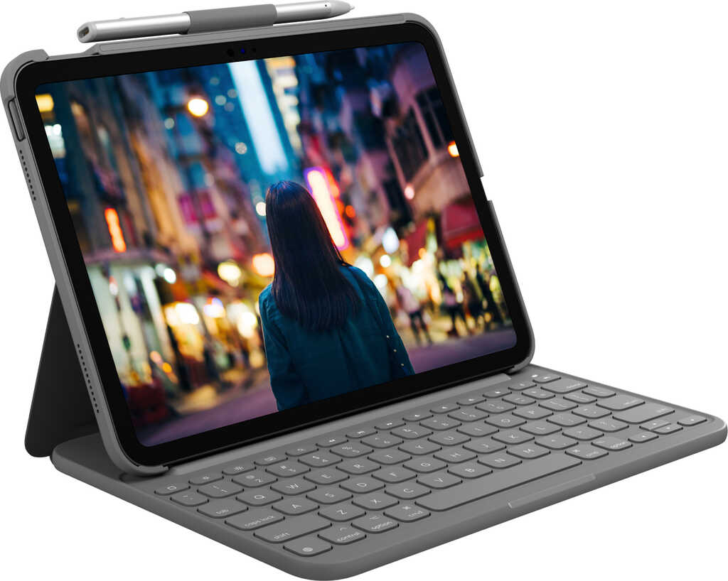Logitech Slim Folio&comma; Layout&colon; DE&comma; Tastatur und Schutzh&uuml;lle&comma;