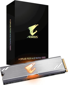 512 GB SSD Gigabyte Aorus RGB M.2 NVMe SSD, M.2/M-Key (PCIe 3.0 x4), lesen: 3480MB/s, schreiben: 2000MB/s, TBW: 80