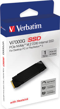 1.0 TB SSD Verbatim Vi7000G PCIe NVMe SSD, M.2/M-Key (PCIe 4.0 x4), lesen: 7400MB/s, schreiben: 5500MB/s SLC-Cach