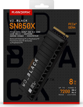 8&period;0 TB SSD Western Digital WD&lowbar;BLACK SN850X NVMe&comma; M&period;2&sol;M-Key &lpar;PCIe 4&period;0 x4&rpar;&comma; lesen&colon; 7200 MB&sol;s&comma; schreiben&colon; 6600 MB&sol;s