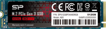 512 GB SSD Silicon Power P34A80, M.2/M-Key (PCIe 3.0 x4), lesen: 3400MB/s, schreiben: 3000MB/s SLC-Cached